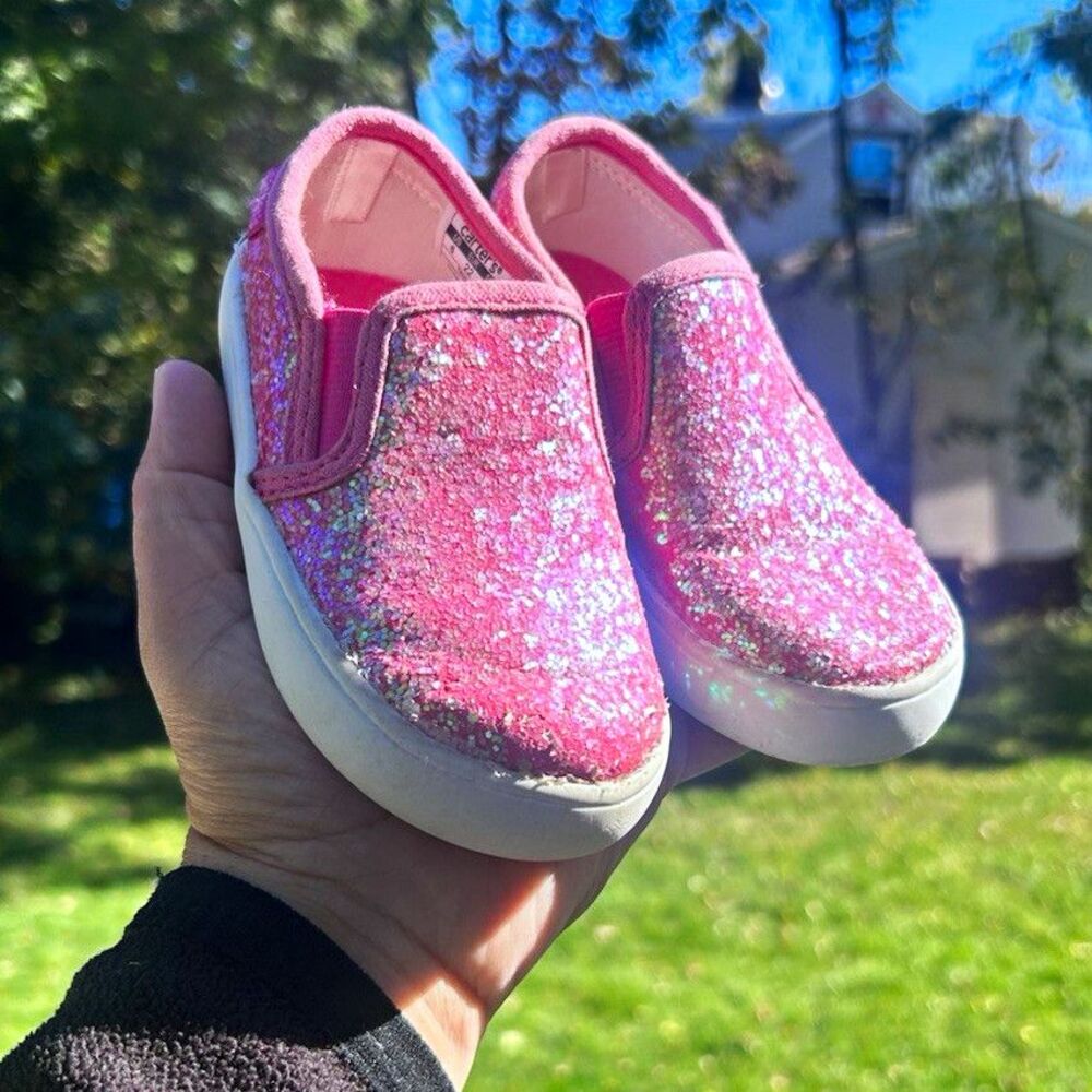 Carter's Girls Slip-On Fabric Glitter Shoes Pink White Low Top US 6 EU 22